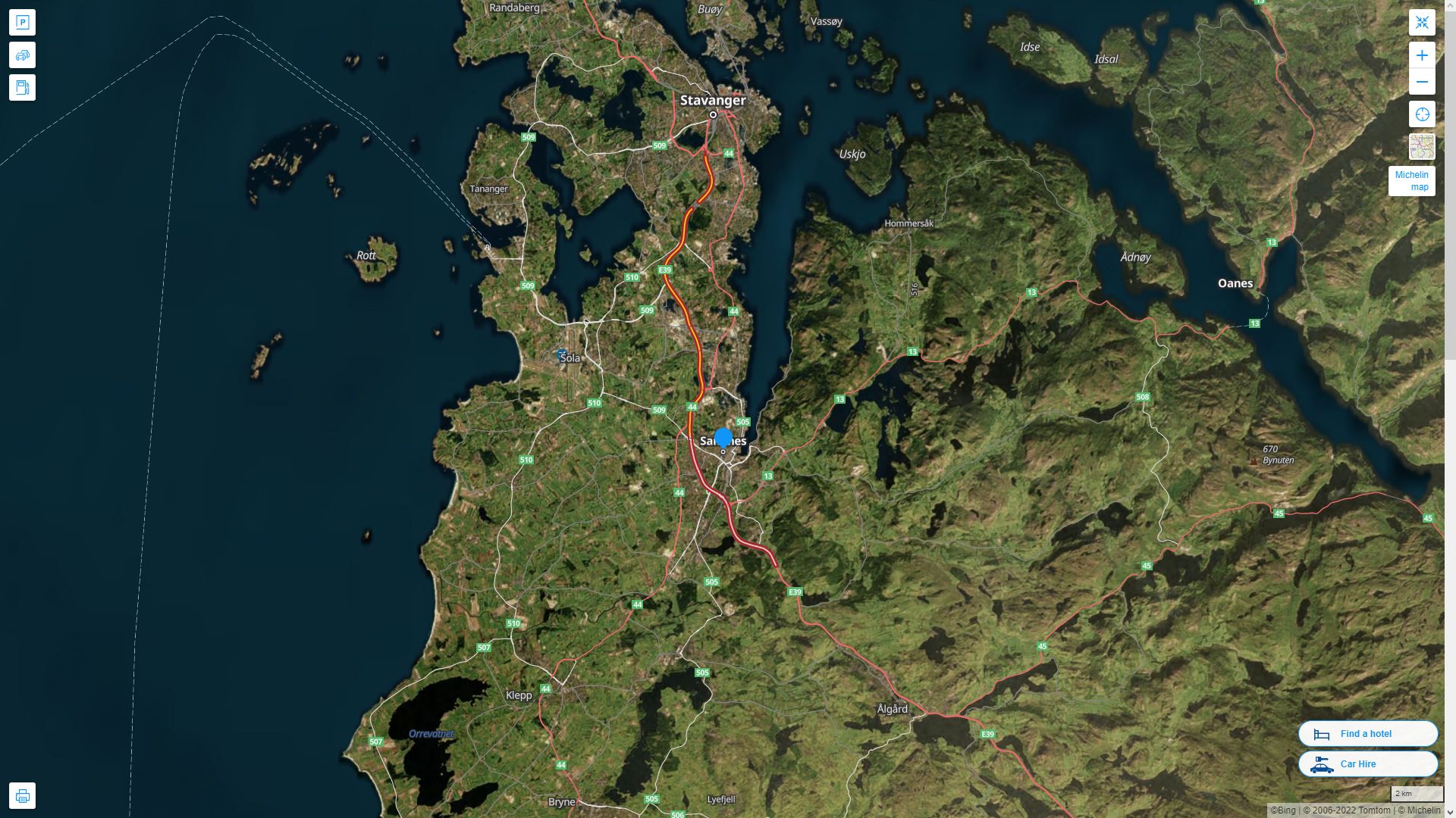Sandnes Highway and Road Map with Satellite View